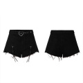 Heart shape buckle belt with black zipper shorts OPK-361NDF GOTHIC Denim Shorts Ladies summer  Sexy Short